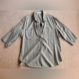 Bella dahl popover pullover top shirt button 3/4 sleeve size M olive green